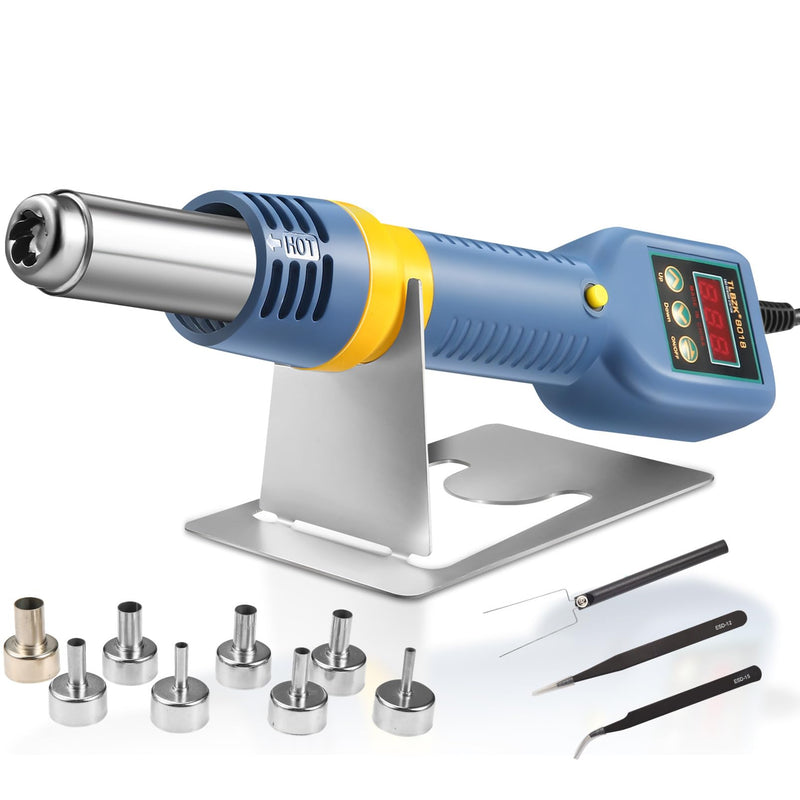 Hot Air Rework Station, 8018 Portable SMD Solder Station Heat Gun Digital Temperature Display with Nozzles Tweezers, °C/°F Conversion