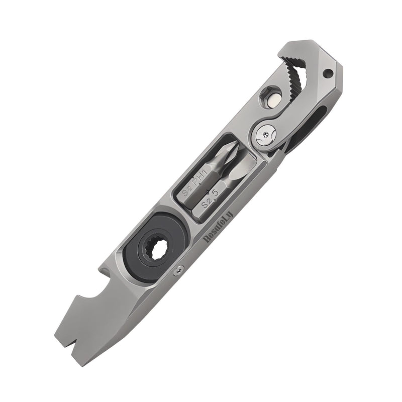 Titanium Pry Bar,Multi-tool,EDC Tool,Versatile Pry Tool,Bottle Opener,Wrench,Ratche screwdriver,Nail puller,Crowbar in One,Compact Versatile Pocket Pry Bar for Everyday Carry 01 Grey-l