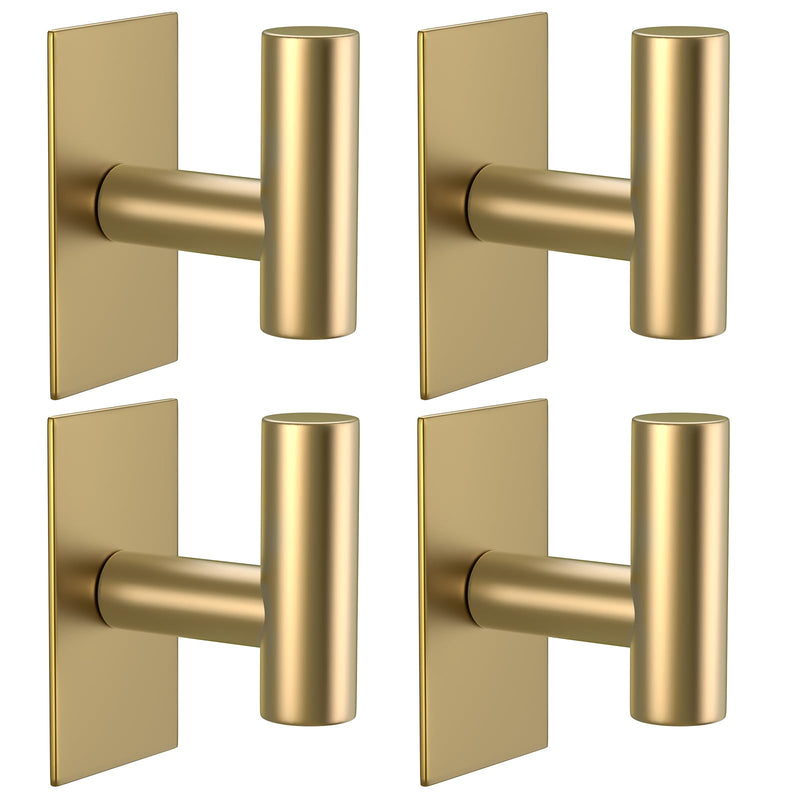 VAEHOLD Wall Towel Hooks, Heavy Duty Sticky Holder Waterproof Towel Hooks for Hanging Coat, Clothes, Closet Hook Wall Mount for Kitchen (Gold, 4 Pack) Gold