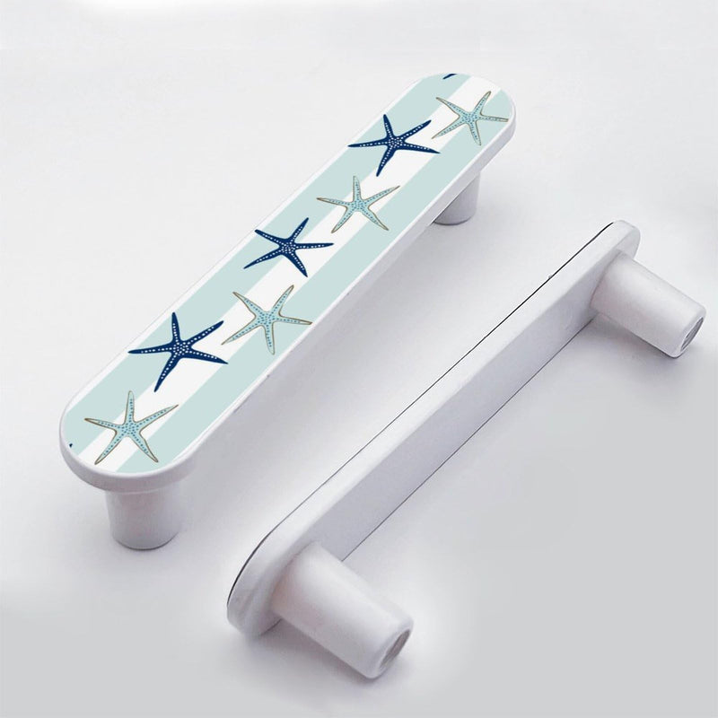 4 Pack Blue Starfish Cabinet Pull 3-3/4 Inch (96 mm) Center to Center White Cabinet Handles Unique Drawer Pull Bathroom Drawer Handle Kitchen Cabinet Hardware