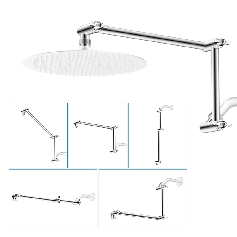 iFealClear All Metal 16" Shower Head Extension Arm, Solid Brass Shower Head Extender Adjustable Height Angle, G1/2 Universal Connection Stainless Steel Pipe with Lock Joint for Rain Showerhead, Chrome 16 Inch
