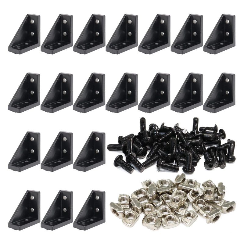 20 Sets 2020 Aluminum Extrusion T Slot Corner Bracket 20 Series Extruded Hardware 90 Degree Right Angle Connector with M5 Bolts Nuts for 20/20 80 20 2040 T V Slot Black Aluminum Profile 20Pcs 20x40 Bracket with Bolt Nut