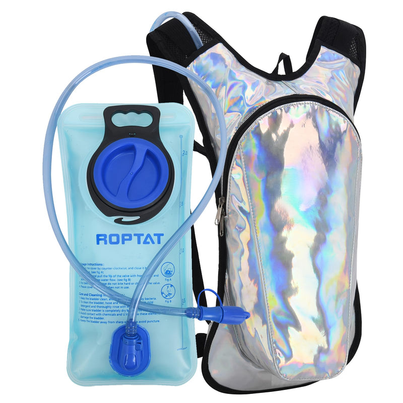 Roptat Hydration Backpack Pack with 2L Hydration Bladder - Lightweight Water Backpack Water Pouch for Women Men Running Riding Biking Music Festival Sliver-Laser