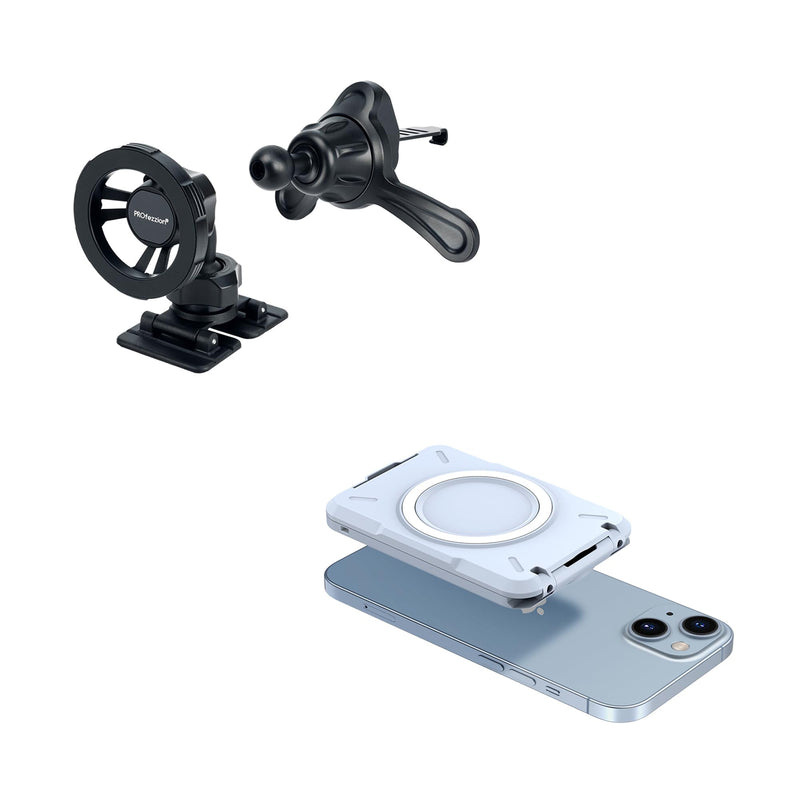 PROfezzion 2-in-1 for MagSafe Wallet Stand Blue Deluxe Metal Version for MagSafe Car Mount