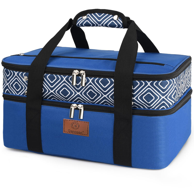 Genteen Insulated Casserole Carrier,Expandable Double Insulated Food Carrier for Hot and Cold Food, Fits 9x13 Casserole Dish,Lasagna Holder Tote for Parties Potluck Picnic (Blue)