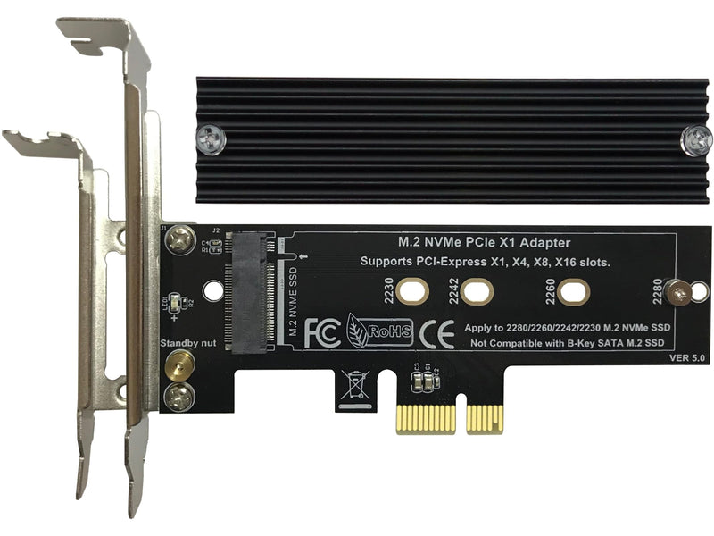M.2 PCIe NVMe X1 Adapter with Aluminum Heat Sink, Support PCIe 3.0 4.0 X1 X4 X8 X16 Slot.