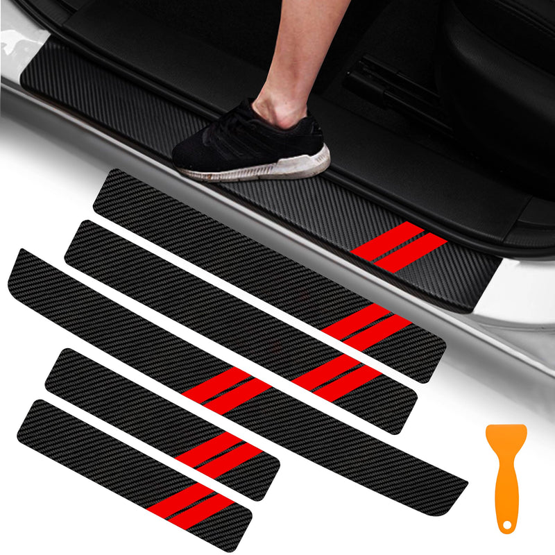 YOSRTER 5PCS Door Sill Guard Decoration Stickers for Dodge Charger Challenger Durango Journey Universal Fit to All Dodge Cars Fiber Leather Door Sill Protector (Red Trim) Red Trim