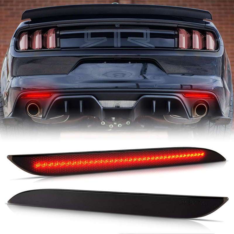 Gempro Rear Bumper Reflector Lights for Ford Mustang 2015-2017 Led Red Brake Tail Lamps Smoked Len, 2PCS 2015-2017 Ford Mustang Rear Bumper Reflector