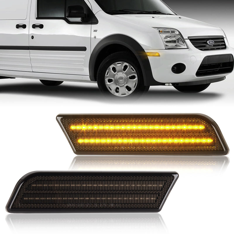 Gempro LED Side Marker Lights for 2010-2013 Ford Transit Connect Amber Front Bumper Marker Reflectors Lamps Smoked Len, 2PCS Front Bumper Marker, Amber Led