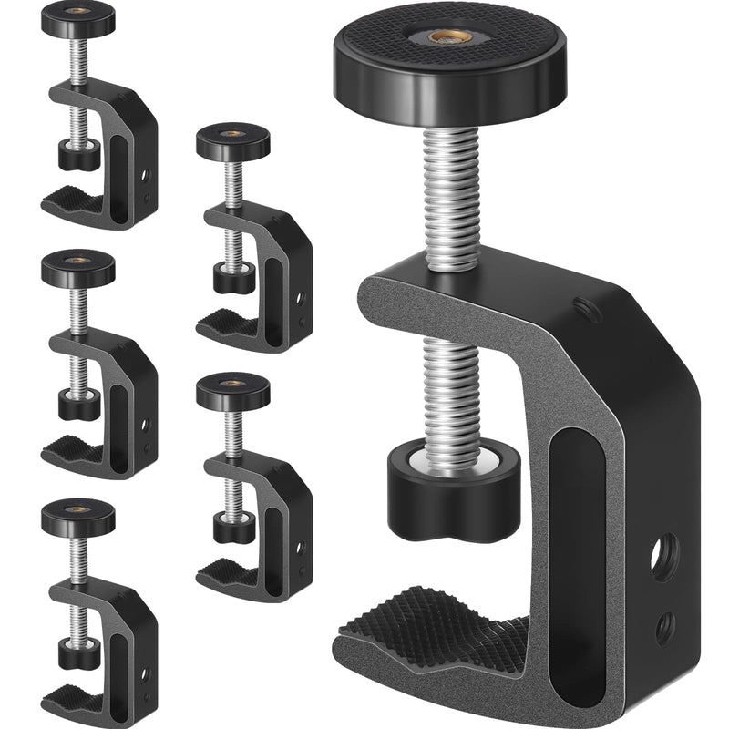 Hicarer 6 Pcs Universal C Clamp with 1/4'' and 3/8'' Thread Hole Aluminum Support Clamp for Desk Table Desktop Mount Holder Bench Lcd Monitor Flash Desks Worktables