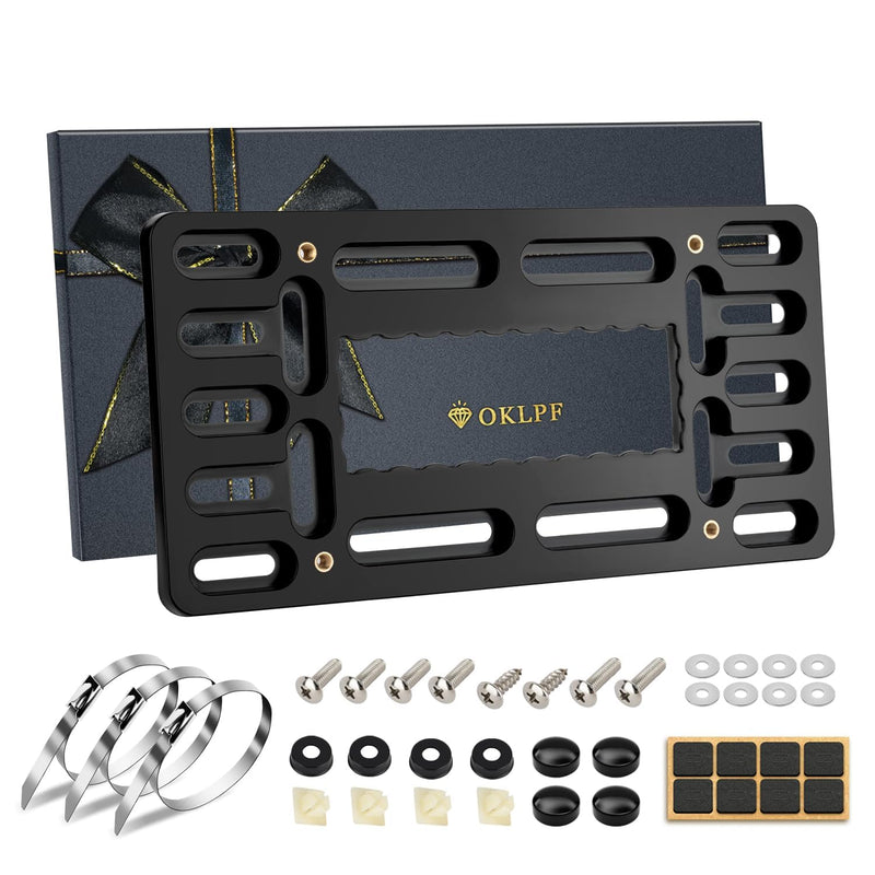 OKLPF No-Drill Front License Plate Mounting Kit - Universal License Plate Bracket Holder for Cars, Trucks & SUVs with Stainless Steel Hardware & Anti-Theft Screws Universal Black license plate bracket