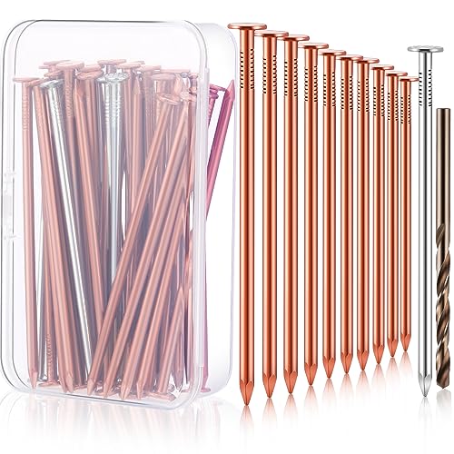 Gisafai 47 Pcs Copper Nails Tree Stump Killer Set, Include 40 Copper Nails for Killing Trees, Stumps and Roots 3.5 Inch Stump Removal Spikes with 4 Steel Nails 2 Drill Bit Nails and Storage Box