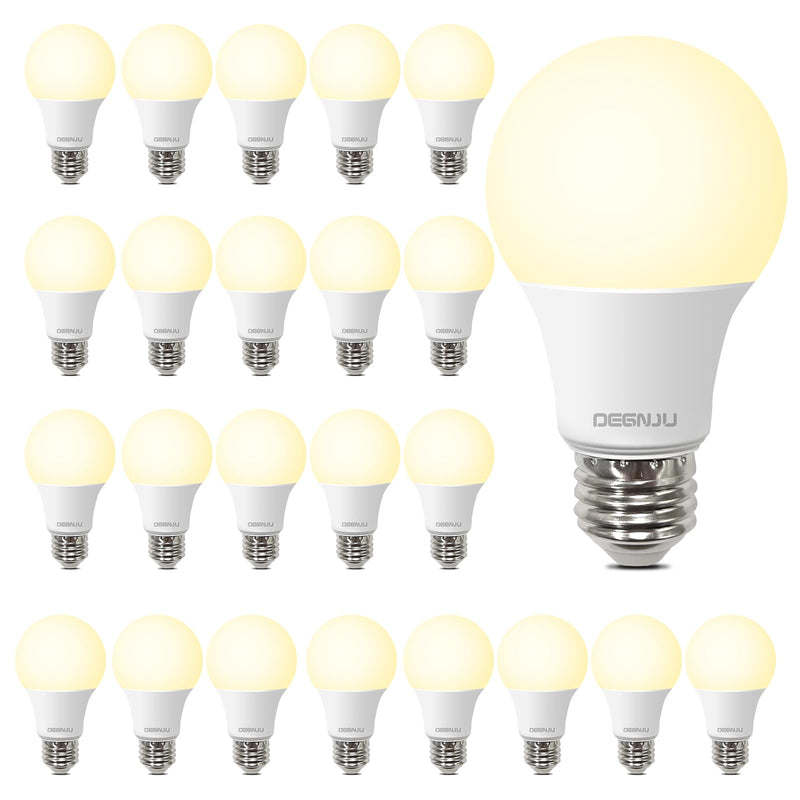DEGNJU LED Light Bulbs, 60 Watt Equivalent LED Bulbs A19, 2700K Soft White, 800 Lumens, E26 Standard Base, Non-Dimmable, 8W Warm White LED Bulbs for Bedroom Living Room, 24 Pack Soft White-60 Watt