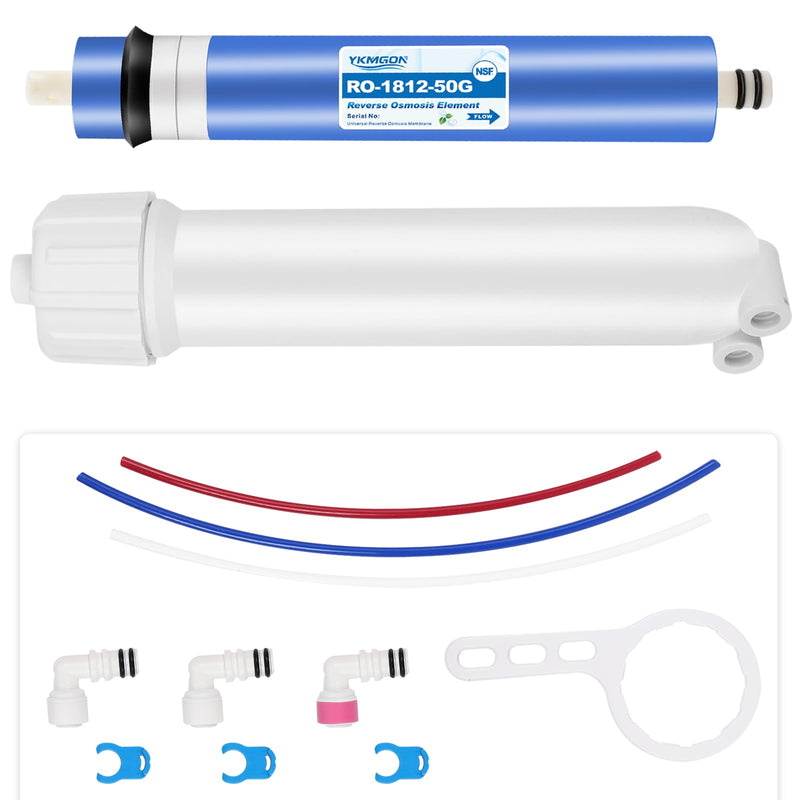 1812-50GPD Reverse Osmosis Membrane Kit with RO Membrane Housing,Wrench,1/4" Quick-Connect Fittings,Check Valve and Water Pipe Replacement for Under Sink Home Drinking RO Water Filter System 50G 1 PACK with housing
