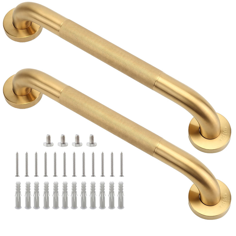 Shower Grab Bar, 2 Pack 16 Inch Gold Bathroom Grab Bar, 1.25" Diameter 304 Stainless Steel Anti-Slip Grab Bars for Bathtubs and Showers, Handicap Shower Grab Bar for Seniors Elderly