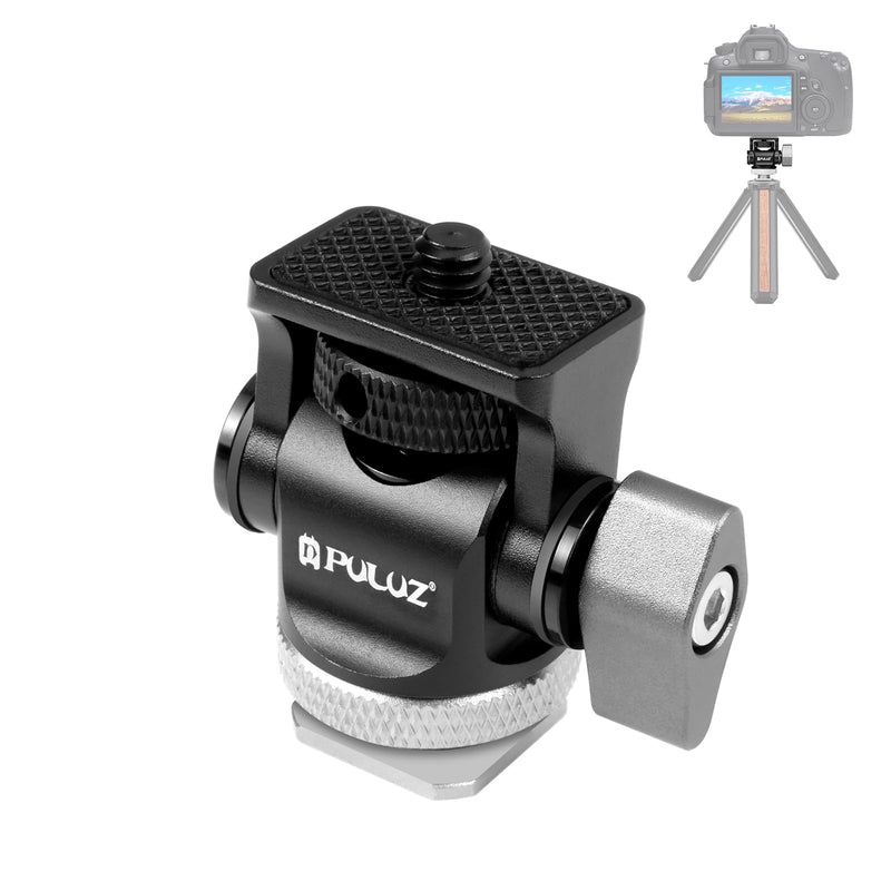 PULUZ Mini Camera Monitor Mount with Cold Shoe, Mount Adapter with 1/4" Screw 360° Swivel & Adjustable 180° Tilt Damping for Monitors, Video Recorders, Cameras and Other Equipment(Silver) Silver, Black