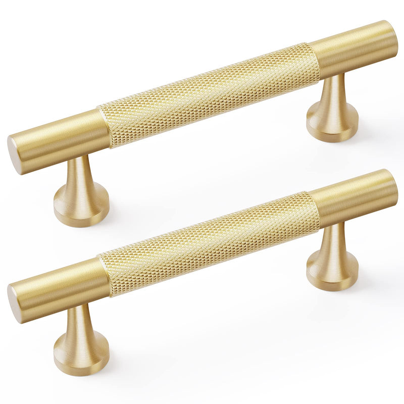 RZDEAL 5Pcs 3-3/4 Inch Solid Brass Cabinet Pulls Kitchen Cupboard Handles Modern Drawer Pulls Bathroom Cabinet Pulls Wardrobe Door Handles (Hole Centers:3-3/4"(96mm), Gold) 5 Pcs Wide Base Pulls