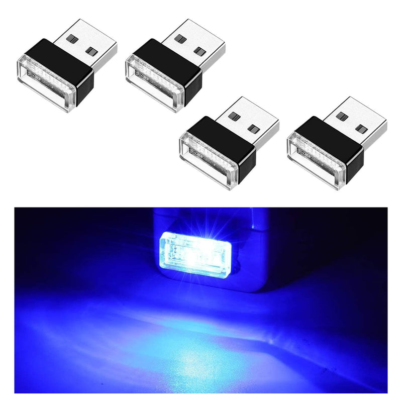 Ziciner 4 PCS USB LED Car Interior Atmosphere Lamp, Portable Mini LED Night Light, Plug-in USB Interface Trunk Ambient Lighting Kit, Universal Car Interior Accessories (Blue) Blue