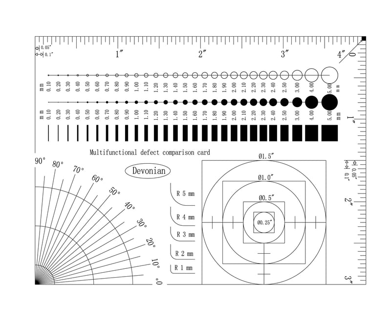 Multi-Function Inspection Gauge - Crack/Scratch/Angle Measurement Tool for Surface Defects & Size Comparison | Dual-Sided Laminated Wear-Resistant Ruler, 5PCS