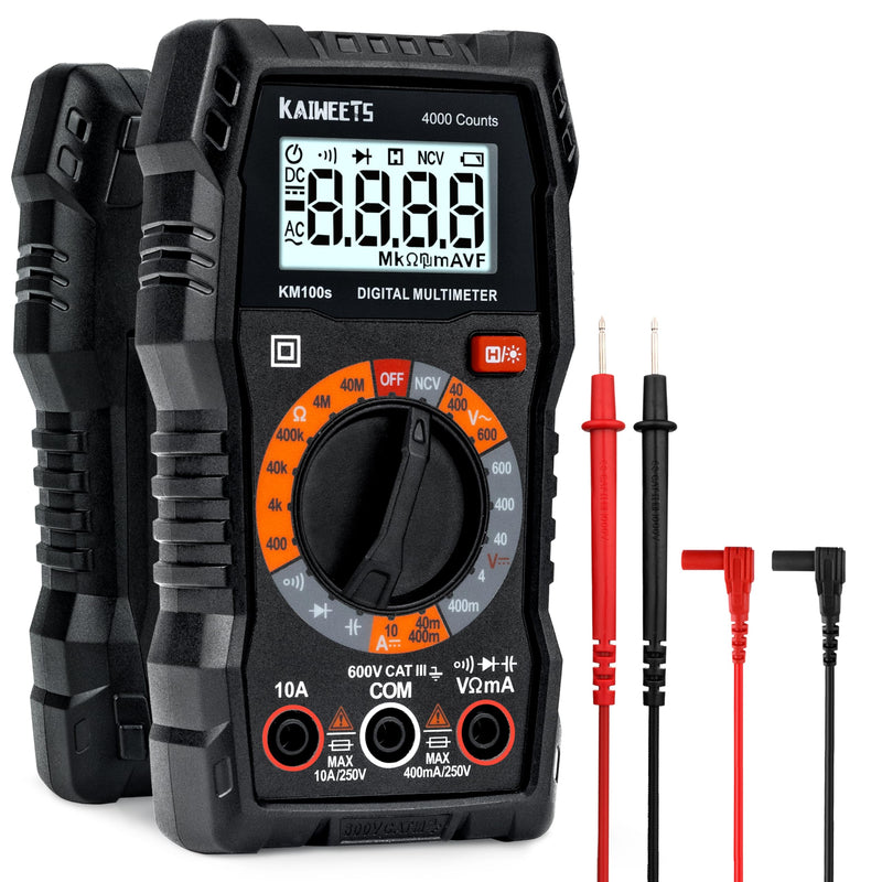 KAIWEETS Digital Multimeter 4000 Counts, Voltage Tester with Accurate Ohm Volt Amp Readings, DC/AC Voltmeter Clearly Measures Resistance Continuity Diode Capacitance NCV for Household and Automotive KM100S