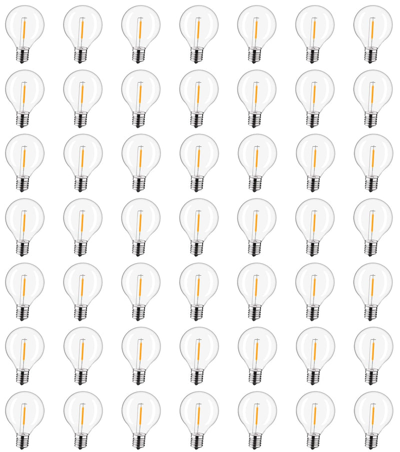 50-Pack G40 LED Replacement Light Bulbs, E12 Screw Base Shatterproof Globe Bulbs for Outdoor String Lights, 0.6 Watt 40 Lumens Equvalent to 5 6 7 Watt Incandescent Bulbs, Warm White 2200K G40 50pack