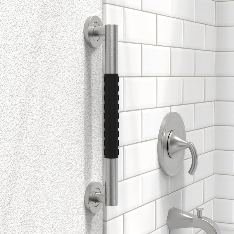 Bath, Shower and Toilet Safety Grab Bar for Seniors and Handicaps, ADA Compliant Mobility Aid Balance Assist Handle, Stainless Steel with Rubber Grips 16 inch Brushed Nickel