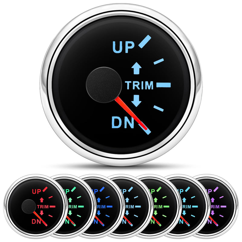  [AUSTRALIA] - ARTILAURA Trim Gauge Meter 0-190ohms 7 Color UP-DN in Outboard Engine 52mm 2-1/6"for Yacht Boat Marine（Black Silver） Black and Silver