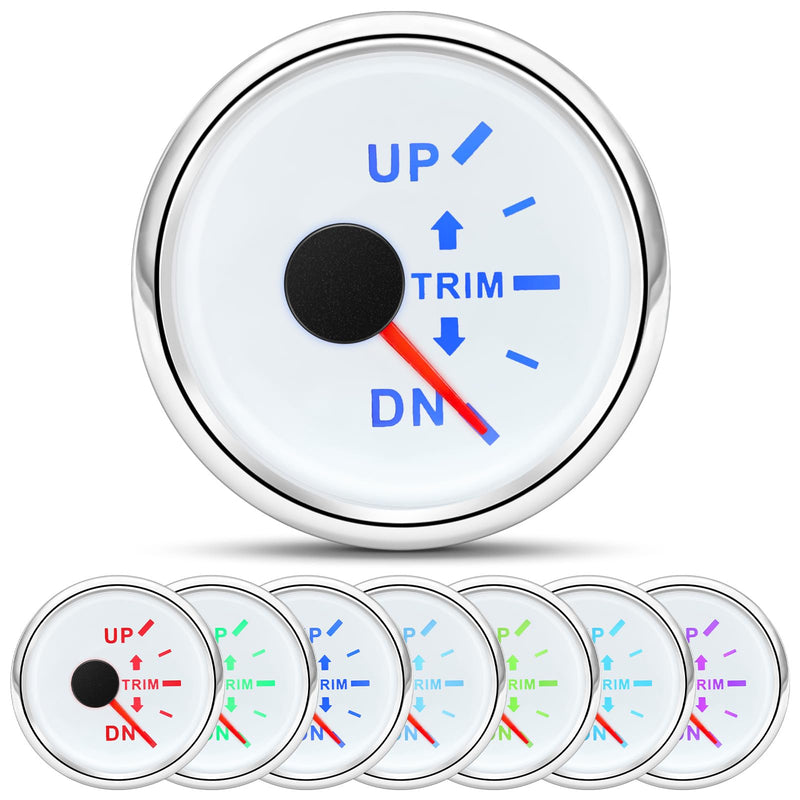 ARTILAURA Trim Gauge Meter 0-190ohms 7 Color UP-DN in Outboard Engine 52mm 2-1/6"for Yacht Boat Marine（White） White