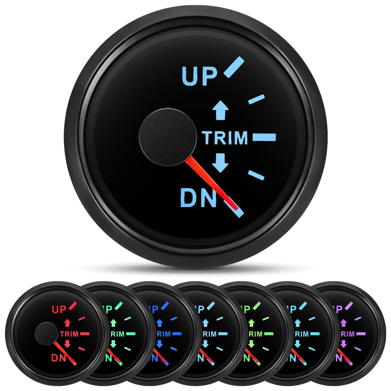 ARTILAURA Trim Gauge Meter 0-190ohms 7 Color UP-DN in Outboard Engine 52mm 2-1/6"for Yacht Boat Marine（Black） Black