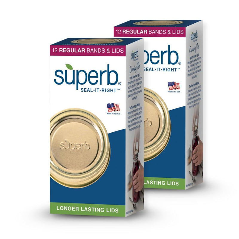 Superb Regular Mouth Mason Jar Canning Lids with Bands/Jar Rings – Made in the USA - 24 Lids and Bands 24 Pack