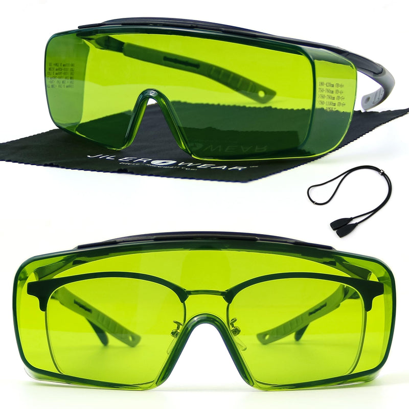 JILERWEAR Professional 190-450&740-1100nm OD6+ Laser Safety Glassess,808nm Infrared Laser Engraving Protective Goggles Green Large