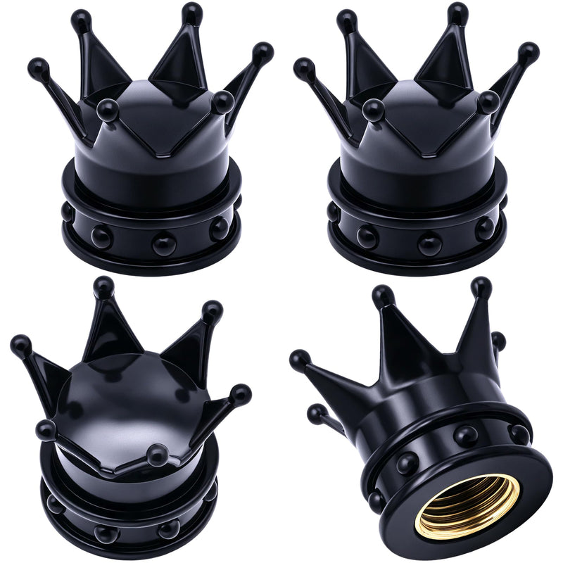 4PCS Crown Tire Valve Stem Caps, with O Rubber Ring, Tire Air Valve Cap Plastic with Brass Core, Universal Cars, SUV, Trucks, Bikes, Motorcycles, Bicycles (Black) 4 pcs Black