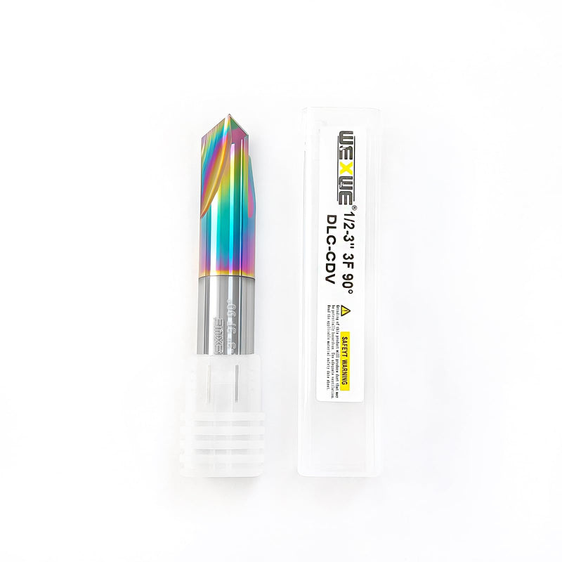 Tools Chamfer End Mill for Wood, Alloy Steel, Hardened Steel, Carving, Drilling and Chamfering, V Groove, 90 Degree, Mill Bits Sets for DIY, 3 Flute, 1/4" Shank (1 Piece, 1/2 90°) 1/2-3" 3F 90° 1pcs For Wood & Alu