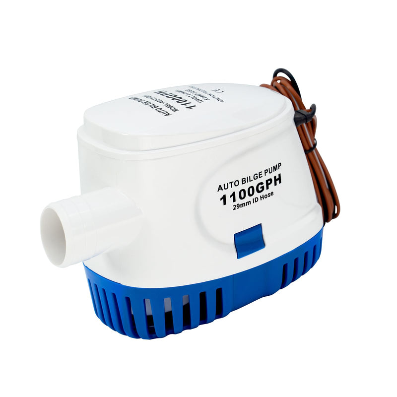 Sanuke 1100GPH Automatic Bilge Pump 12V, Submersible Auto Water Pump with Built-in Float Switch, 29mm (1-1/8") Outlet, Marine Bilge Pump for Boats, Ponds, Pools, Caravan RV | Self-operated Bilge Pumps for Boats, Built-in Float Switch, Low Noise, Electr...