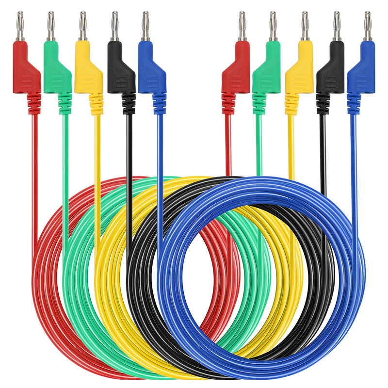 Sumnacon 5Pcs Banana to Banana Plug Test Lead, 4mm Stackable Banana Plug Wire Test Cable Lead for Multimeter, Electrical Test Wire 1000V/15A 6.6Ft/2M 2 m
