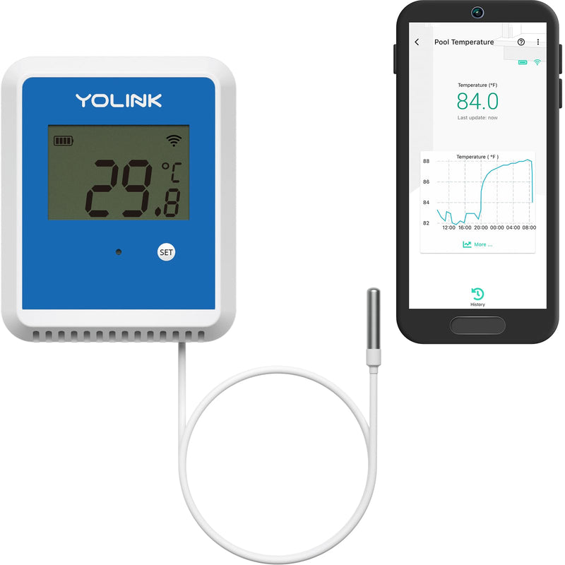 YoLink Smart X3 Version Outdoor Temperature Data Logger with Probe, Thermometer, 1/4 Mile Range, 5+ Years Battery Life, Emails, Text, App Alerts, Alexa, IFTTT. Pool, Hot Tub, Fish Tank. Hub Required! 5-Year Battery Without Hub