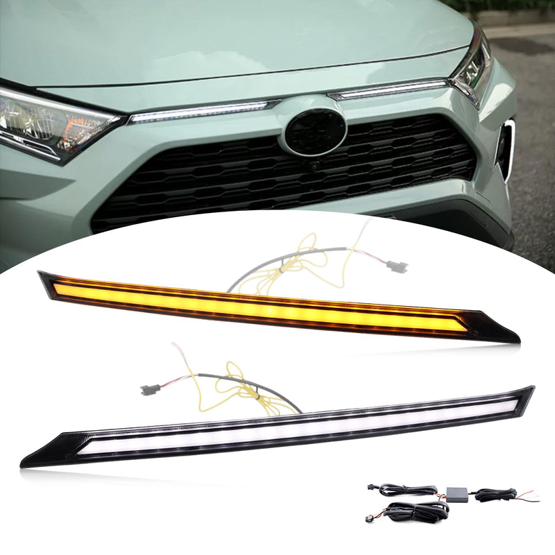 BINGIGOO 2PCS Grille Lights LED Bar Front Sequential Switchback LED Daytime Running Lights Compatible with Toyota RAV4 2019-2023 Sequential Amber Turn Signal light (Clear) Clear