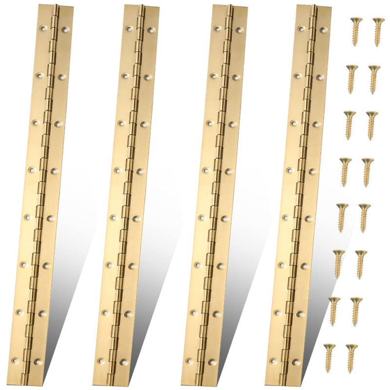 16 Inch Gold Stainless Steel Piano Hinges, 4 Pcs Continuous & Piano Hinge with Holes, Heavy Duty Piano Hinge 0.04" Leaf Thickness, 1.2'' Open Width for Furniture Cabinet Door Wooden Box Woodworking 16 Inch