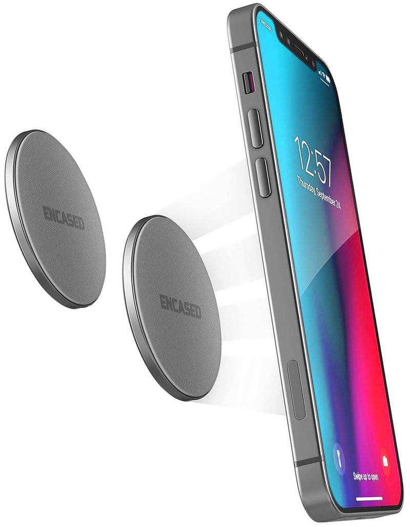 ENCASED Magnetic Mount-Anywhere iPhone Disks (2 Pack) Designed for MagSafe, Stick On Phone Holder - Great for Car, Home, Office, RV and More (Adhesive Backed / 0.15" Ultra Slim Design) 2