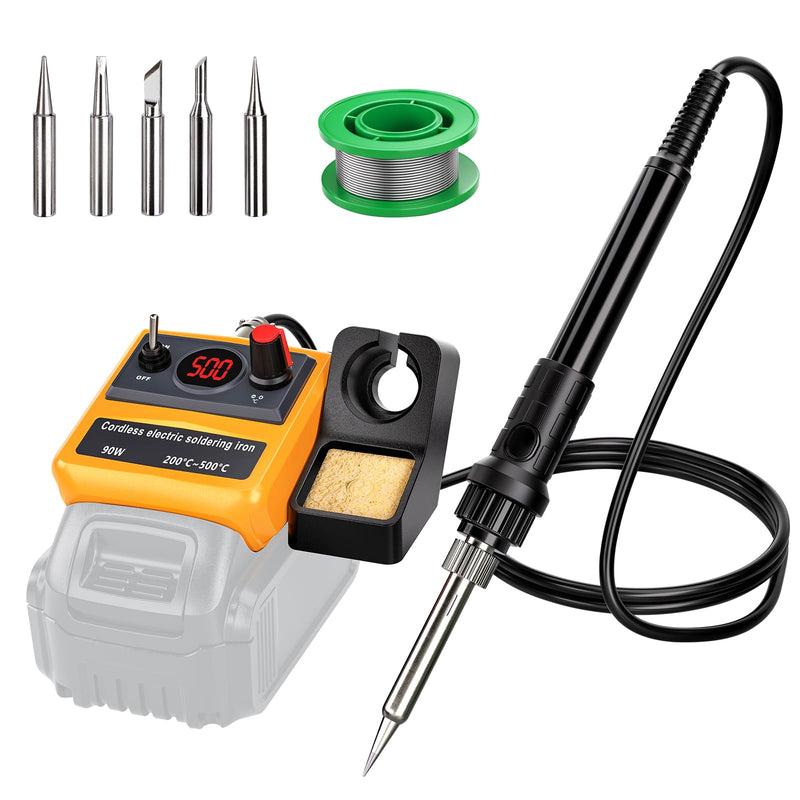 Cordless Soldering Iron Kit for Dewalt 20v 60v Battery,90W LED Digital Solder Iron Soldering Gun with 5pcs Tips,0.04” Solder Wire for any Hobby Enthusiast (Battery not included) For Dewalt Battery
