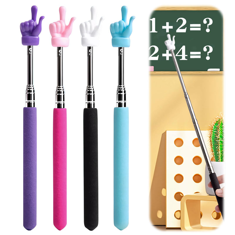 4-Pack Retractable Teacher Pointer Sticks – Extendable 21.7" Classroom Pointer for Teachers, Presenters & Kids – Finger-Shaped Tip, Non-Slip Grip – Great for School, Kindergarten & Presentation