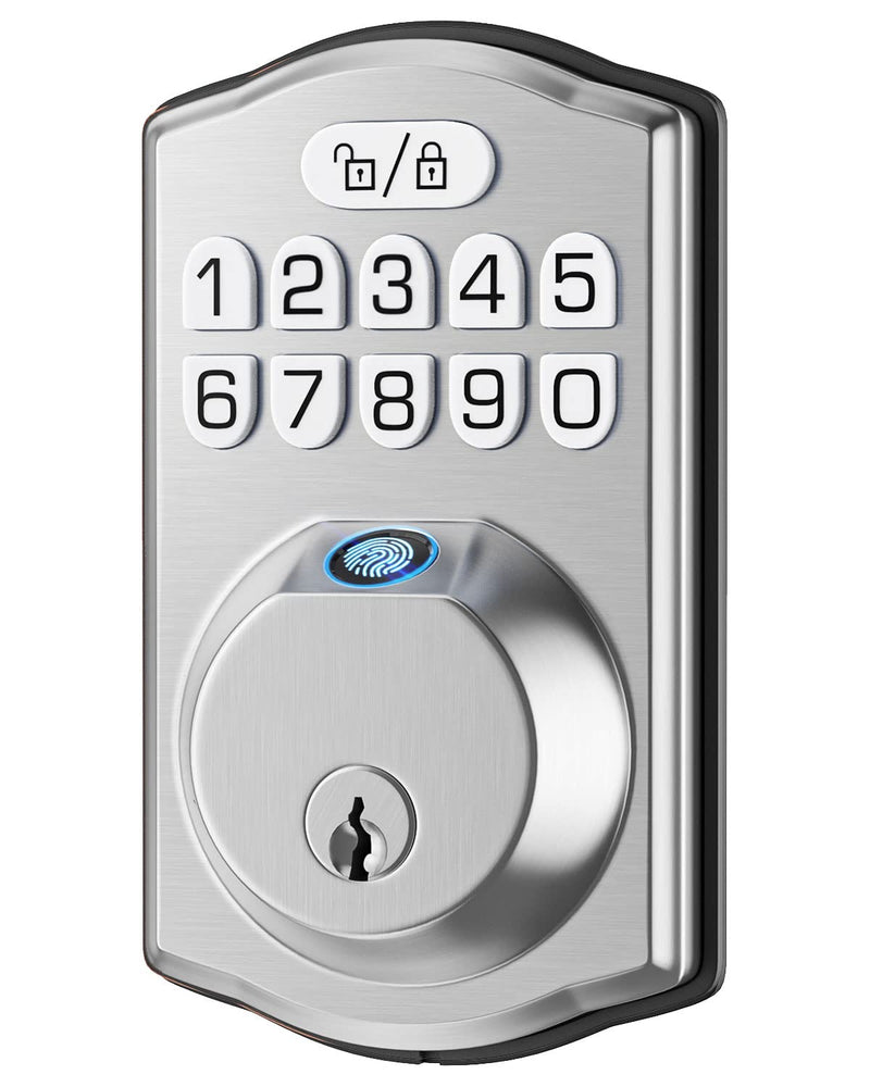 HOSOM Smart Fingerprint Deadbolt for Front Door, Electronic Keypad Entry Door Lock-20 User Codes, Anti Peeking, Auto Lock, Satin Nickel