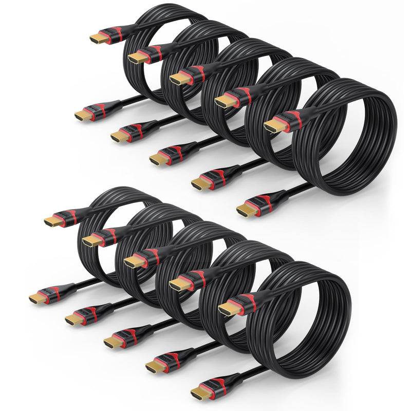 10K 8K HDM Cable 6FT 10-Pack, HDMI 2.1 Cable Ultra High Speed HDMI Cord 48Gbps 8K@60Hz, 4K@120Hz, 2K (HDCP 2.2&2.3, HDR10, 3D, eARC) for Monitor, HDTV, Roku TV, PC, PS5/PS4, Blu-ray