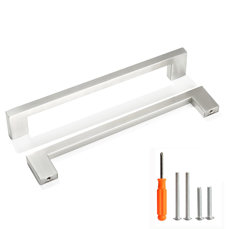Cabinet Pulls Brushed Nickel Cabinet Handles Square Drawer Pulls, 10 Pack 7-1/2 Inch Stainless Steel Kitchen Door Cupboard Cabinet Handles, Drawer Hardware Handles, 192mm Hole Centers 7-1/2 inch Hole Centers(192mm)