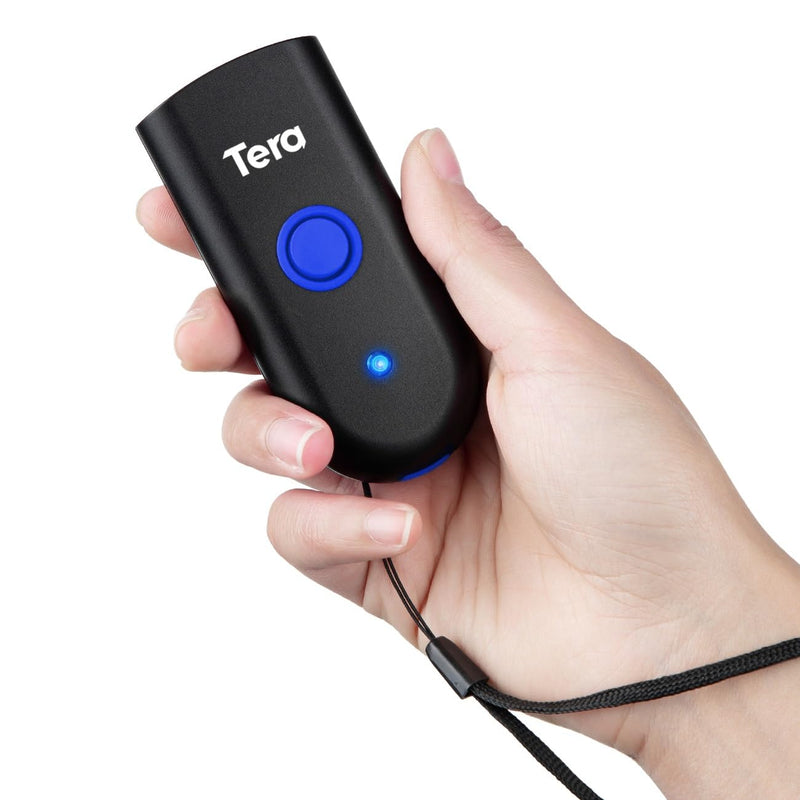 Tera Mini 1D Barcode Scanner: Pocket Waterproof Wireless Laser Scanner 3 in 1 Compatible with Bluetooth USB Wired Portable Bar Code Reader for Supermarket Logistics Work with iOS Windows Android 1100L 1D Laser Blue