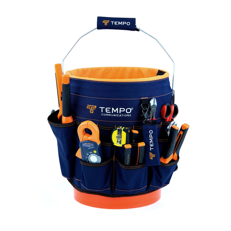 TEMPO PA9100 5 Gallon Bucket Tool Organizer - 600D Fabric Bucket Tool Bag 5 Gallon - 30 Pockets, 9 Slots, PVC Coating