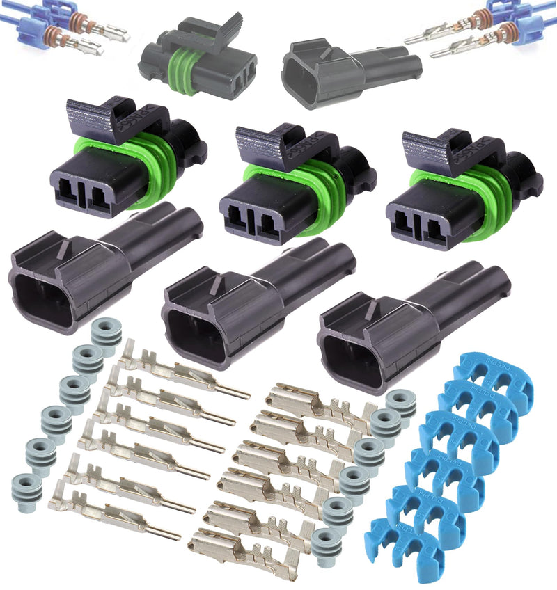 3-Pack, 30Amp (2-PIN) Metri-Pack Waterproof Connector Terminals and Seals 14-16 AWG