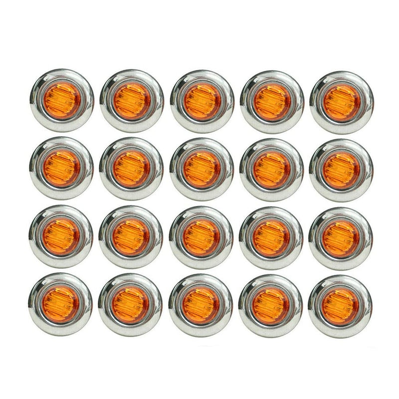 20PCS 3/4" Amber Round LED Side Marker Lights, 12V Trailer Clearance Lights with Chrome Grommets for Trailer Truck Car RV ATV
