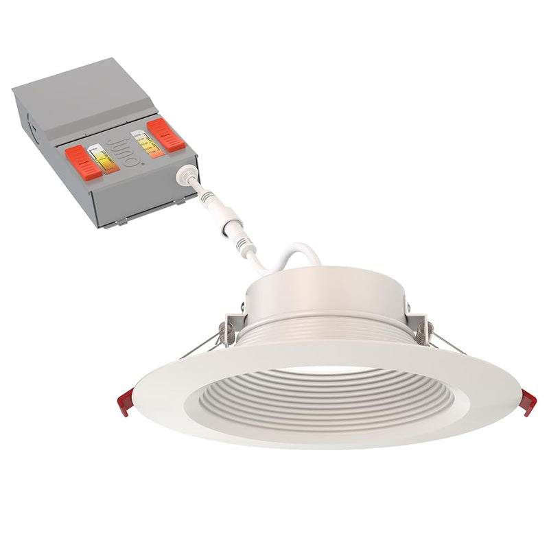Juno LED Recessed Lights 6 Inch Round Wafer Downlight, 5-in-1 Switchable White Color Temperature, Adjustable Brightness, Deep Regressed Baffled Trim, 6-Inch, Matte White Deep Baffle Trim