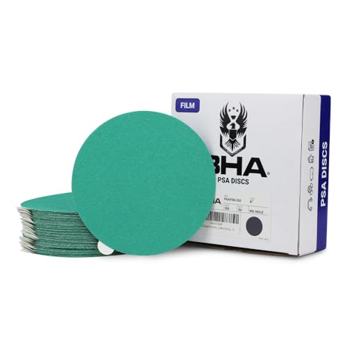 BHA 6" Green Film PSA Sanding Discs for DA Sander, 220 Grit - 50 Pack